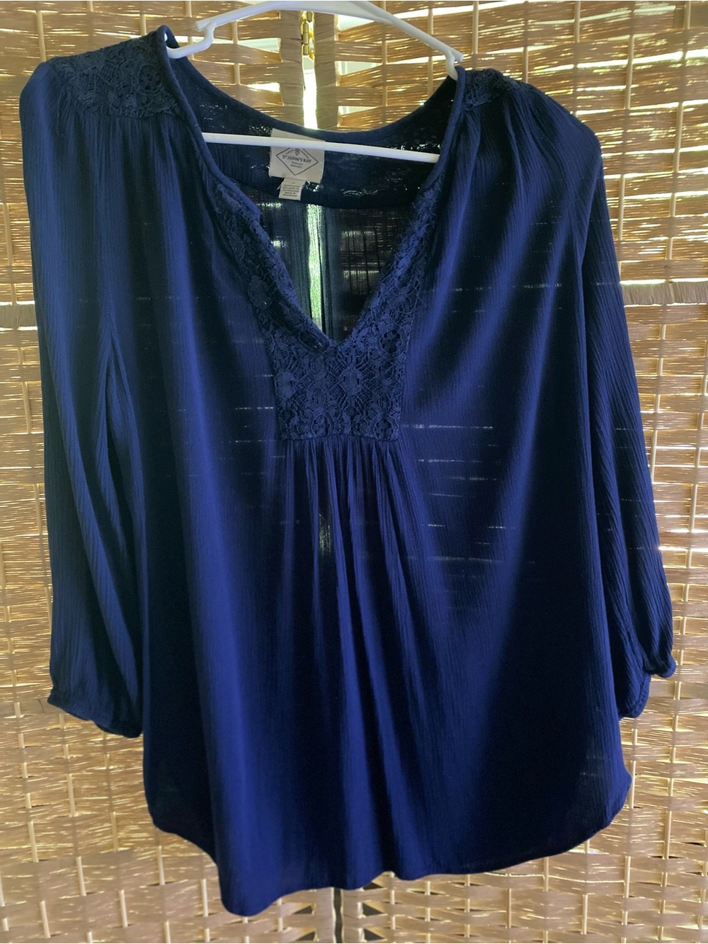 St. John's Bay Navy Crochet-Trim Peasant Tunic (Size S)